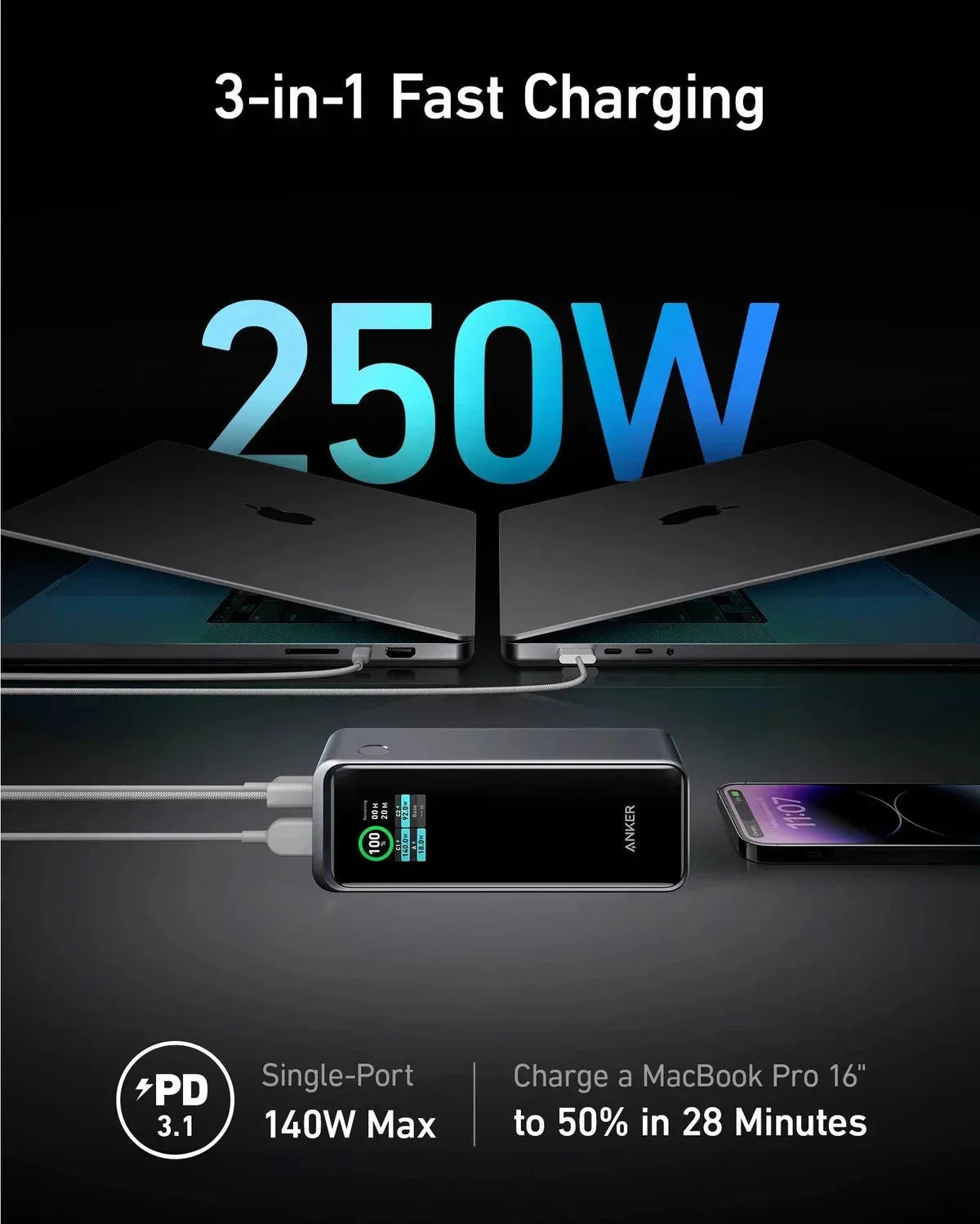Anker 250W Prime 27,650Mah Power Bank Series 7 -Black - Tashqila Anker 250W Prime 27,650Mah Power Bank Series 7 -Black - Tashqila